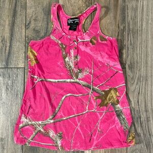 Realtree Hot Pink Camo Racerback Tank with Button Front